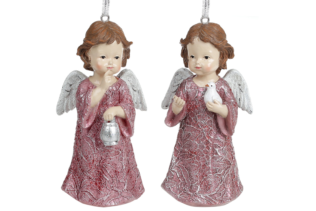 Декоративна підвісна фігурка Янголятко, 13см, 2 дизайни, колір - пурпурний - Фото