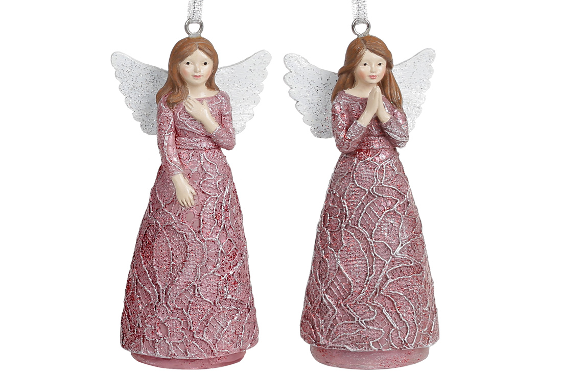 Декоративна підвісна фігурка Янгол, 2 дизайни, 11см, колір - пурпурний - Фото