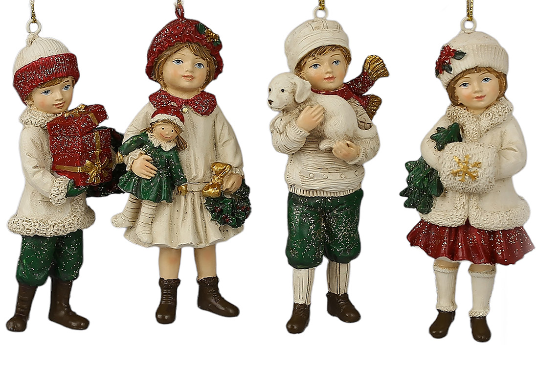 Декоративна підвісна фігурка Дітки, 11.5см, 4 дизайни, колір - кремово-червоний із зеленим - Фото