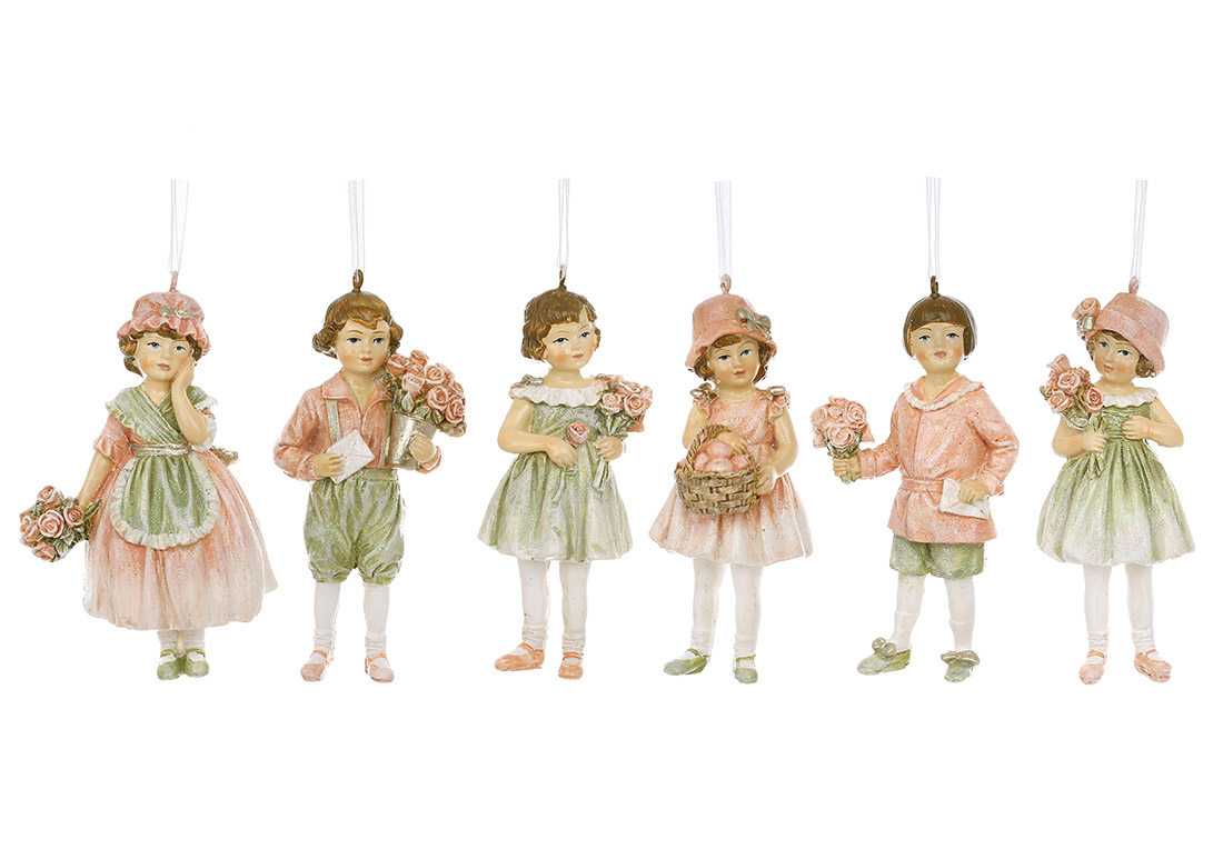 Декоративна підвіска Дітки 11см, 6 дизайнів, колір - персиковий із зеленим - Фото