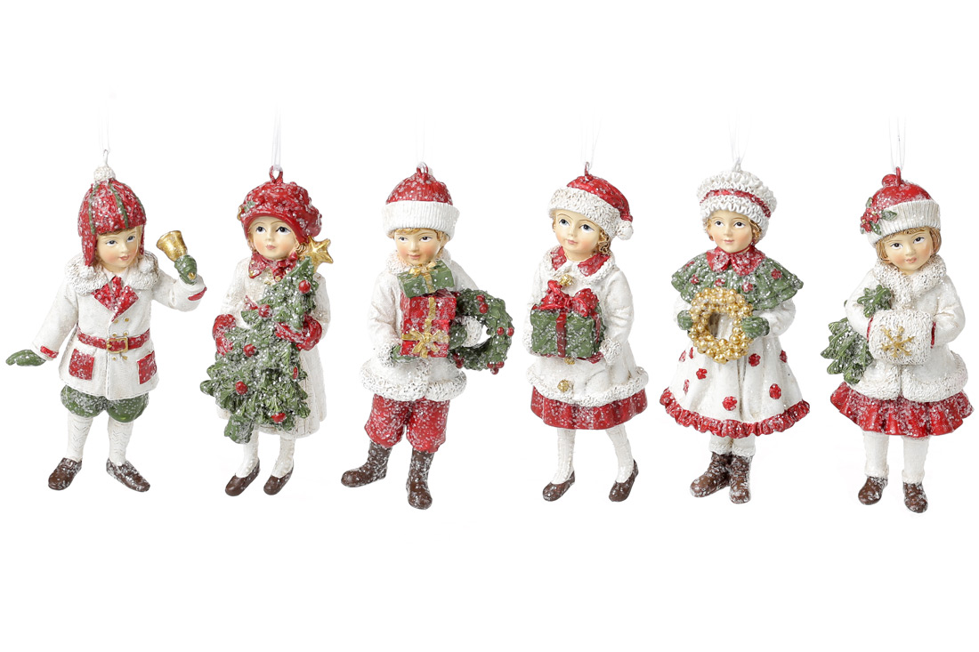 Декоративна підвісна фігурка Дітки, 6 дизайнів, 12см, колір - білий з червоним - Фото