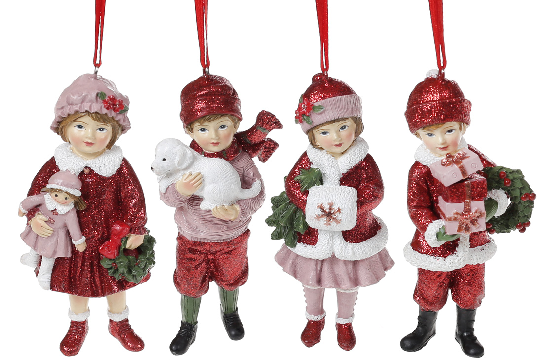 Декоративна підвісна фігурка Дітки, 11.5см, 4 дизайни, колір - бордо з рожевим - Фото