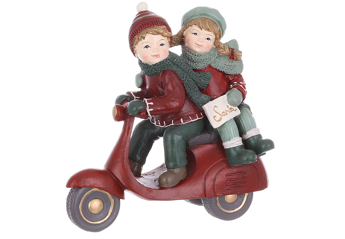 Декоративна фігурка Діти на скутері, 14.2см - Фото
