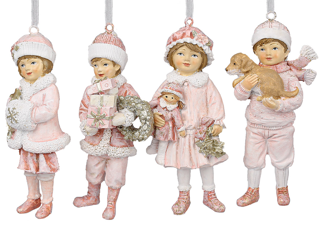 Декоративна підвісна фігурка Дітки, 11.5см, 4 дизайни, колір - рожевий сшампанью - Фото