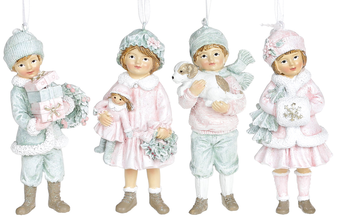 Декоративна підвісна фігурка Дітки, 11.5см, 4 дизайни, колір - рожевий з м'ятним - Фото