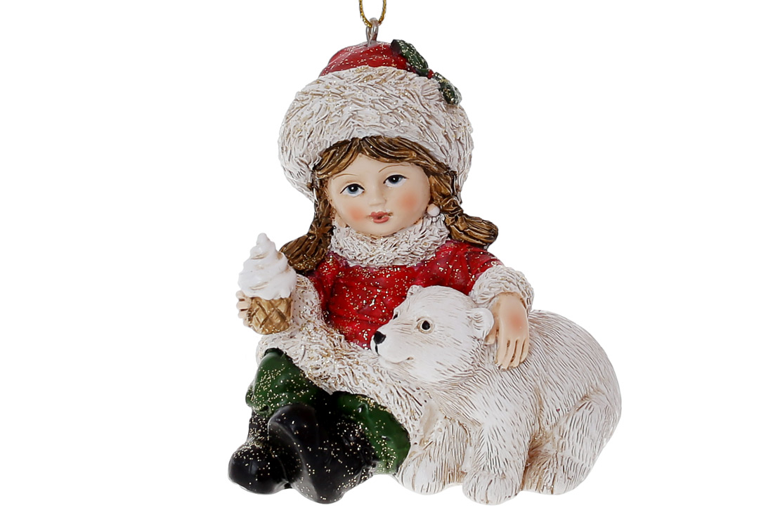 Декоративна фігурка на підвісі Дівчинка з ведмежа, 8см, колір - червоний, зелений з білим - Фото