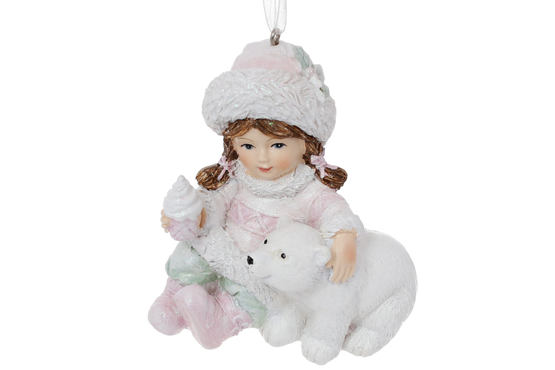 Декоративна фігурка на підвісі Дівчинка з ведмежа, 8см, колір - рожевий з м'ятою та білим - Фото