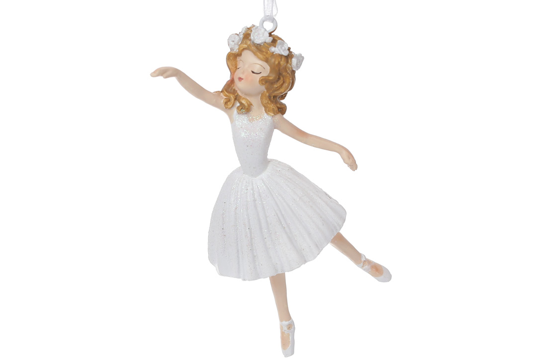 Декоративна фігурка на підвісі Юна Балерина, 10см, колір - білий з гліттером - Фото