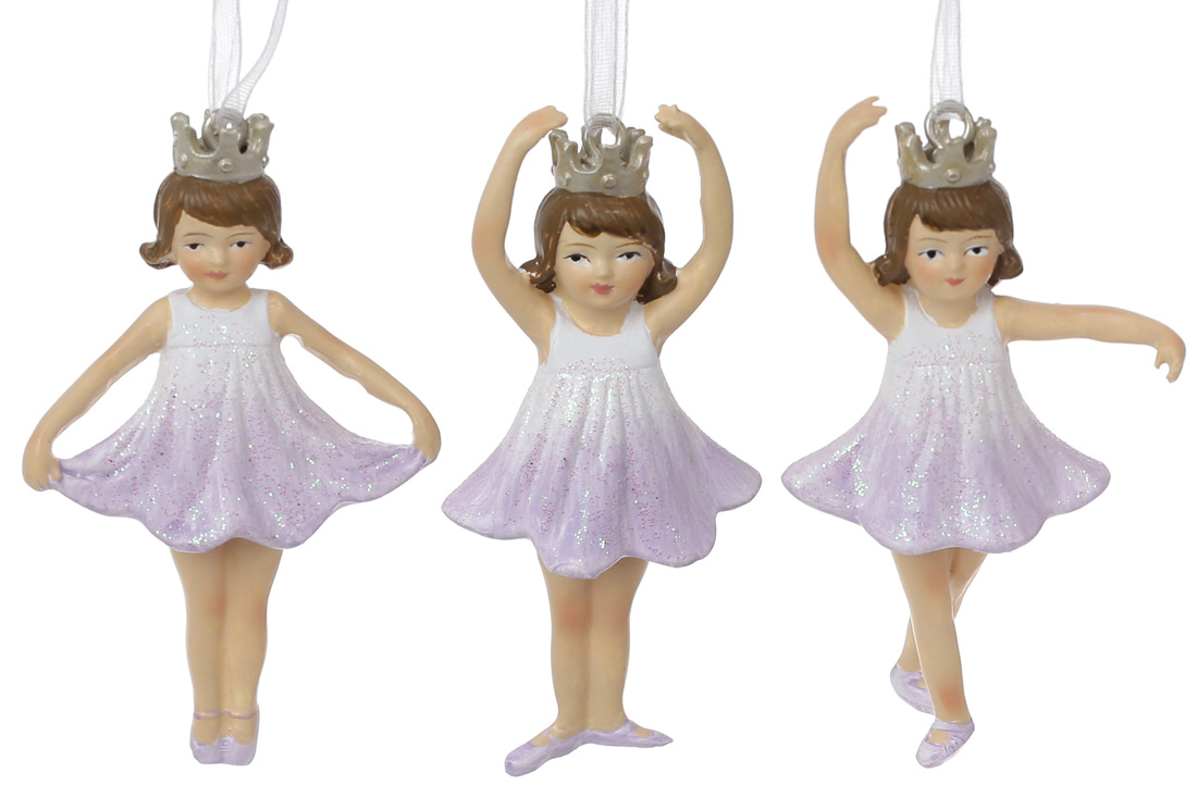 Декоративна фігурка на підвісі Маленька Балерина, 8.5см, колір - білий з фіолетовим, 3 дизайни - Фото