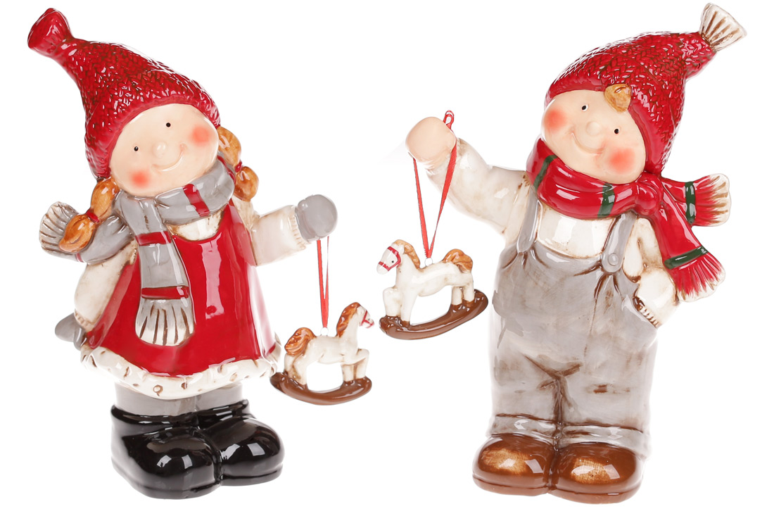 Новорічна керамічна статуетка Дітки, 24см, 2 дизайни - Фото