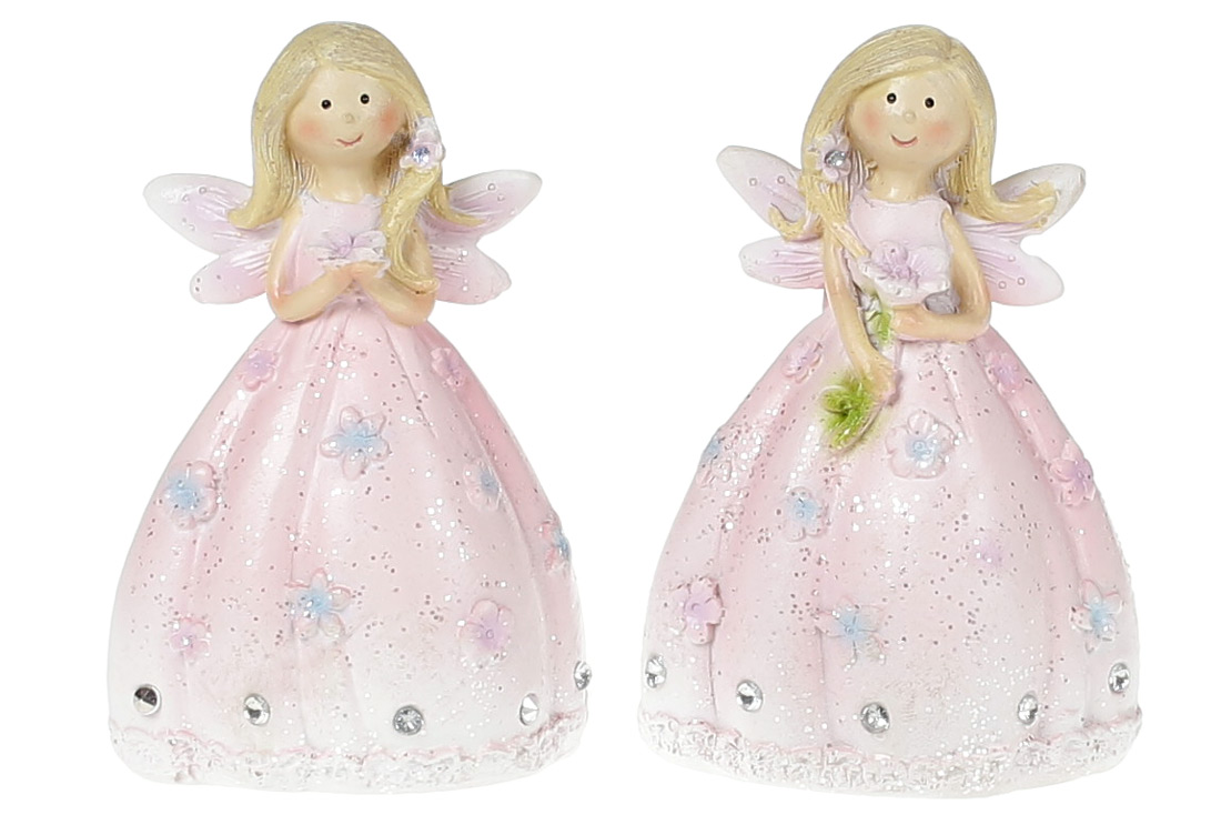 Декоративна фігурка Фея з букетом квітів, 8см, 2 дизайни, колір - рожевий - Фото