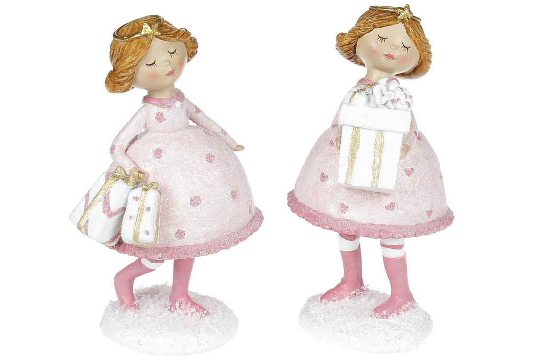 Декоративна підвісна фігурка Дитина з подарунками, 15.5см, 2 дизайни, колір - рожевий - Фото