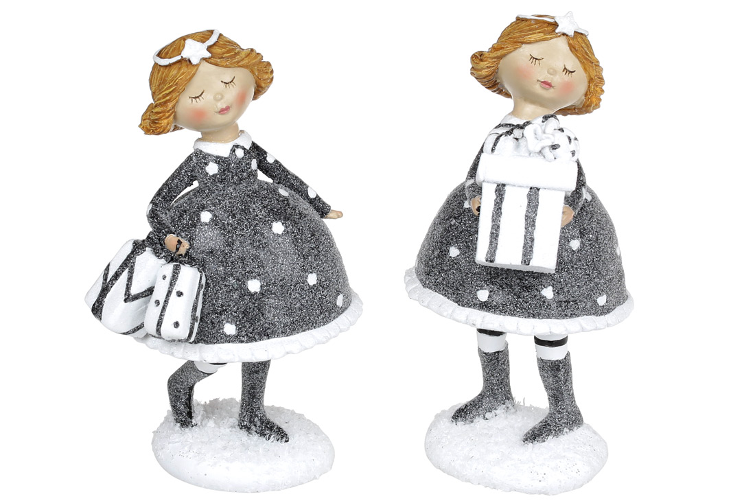 Декоративна підвісна фігурка Дитина з подарунками, 15.5см, 2 дизайни, колір - графіт - Фото