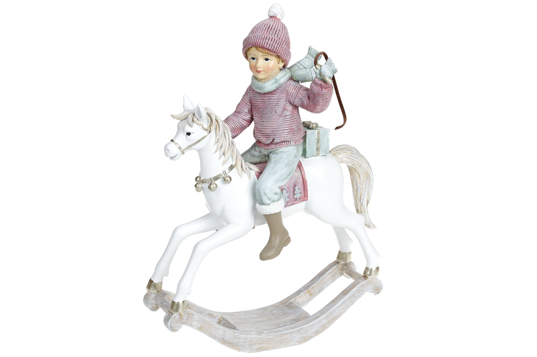 Декоративна статуетка Юний вершник, 26.5см, колір - пурпурний з м'ятним - Фото