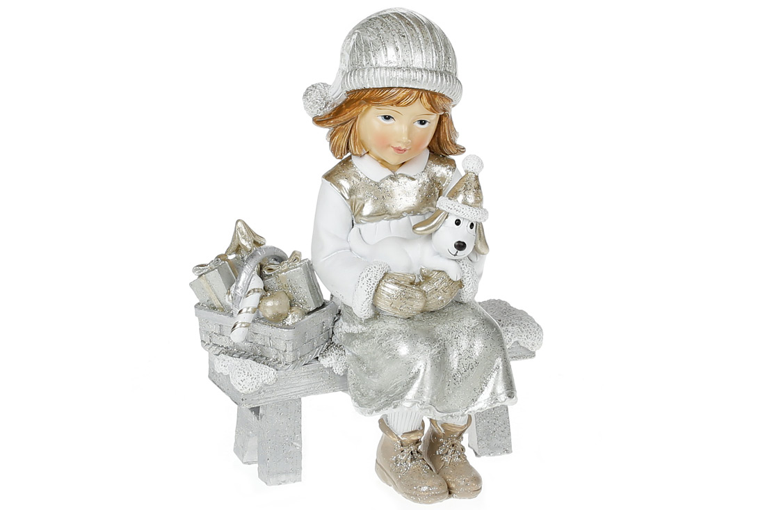 Декоративна статуетка Дівчинка на лавці, 14см, колір - шампань - Фото