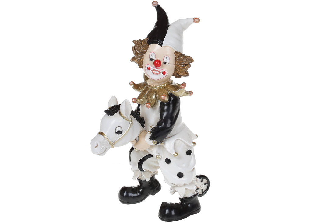 Декоративна статуетка Клоун на коні, 16.5см, колір - чорний з білим - Фото