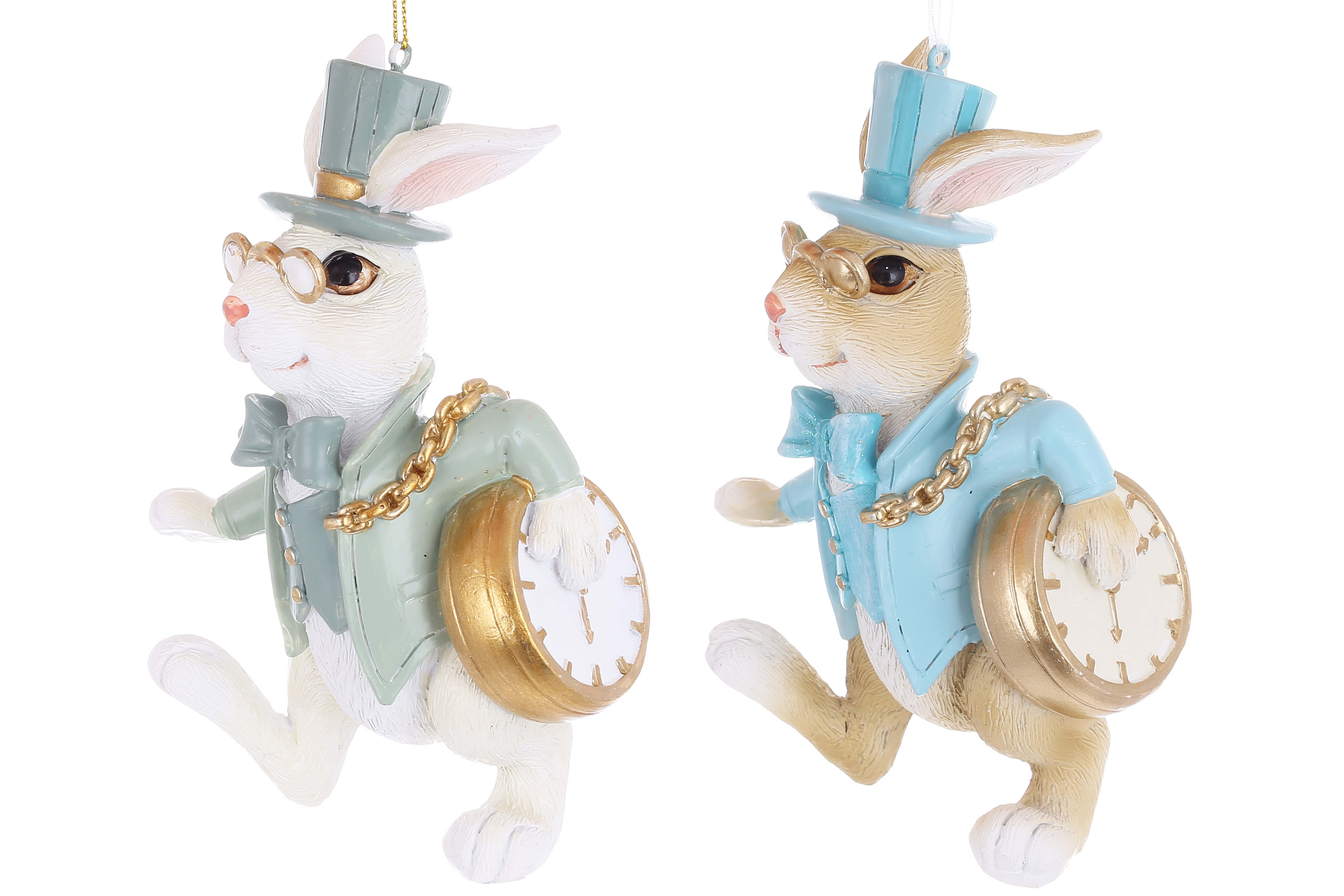Декоративна підвіска Кролик з годинником 8.5*6*13.5см, 2 дизайни, колір - коричневий з блакитним та білий з м'ятним - Фото