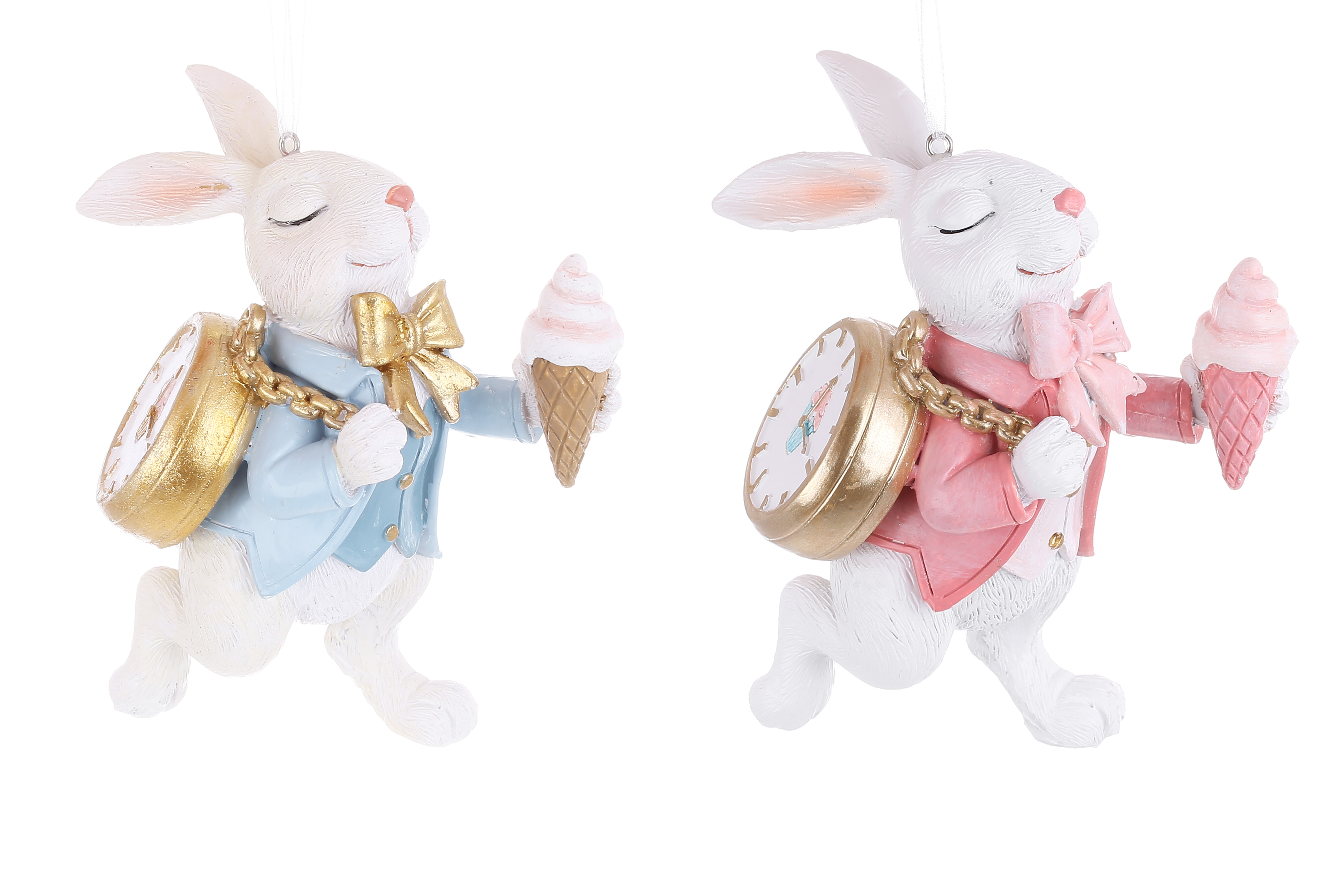 Декоративна підвіска Кролик з годинником 10*6*12см, 2 дизайни, колір - рожевий та блакитний - Фото