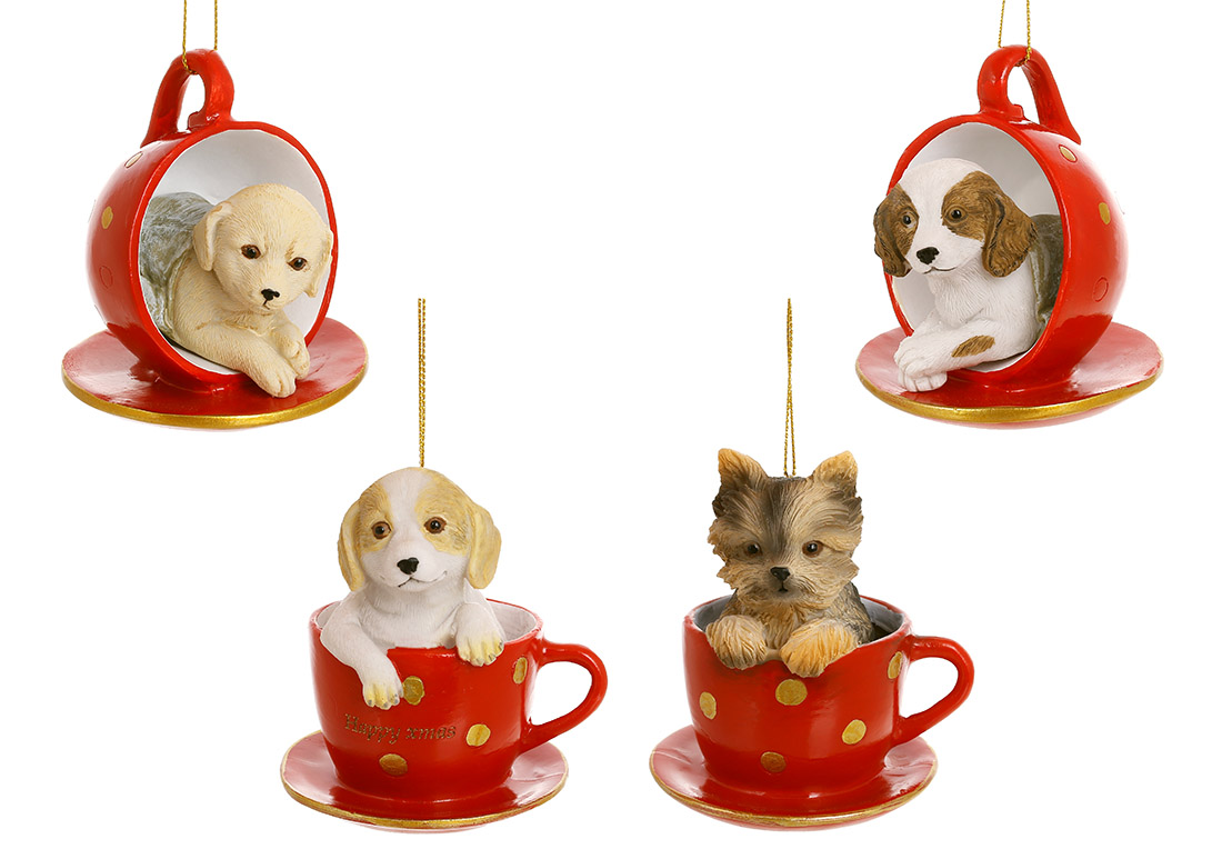 Декоративна фігурка Собачка в чашці з блюдцем 8см і 10см, 4 дизайни - Фото