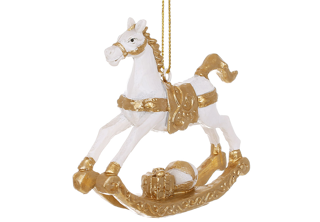 Декоративна підвіска Конячка - гойдалка 8*2*7.5см, колір - білий із золотом - Фото