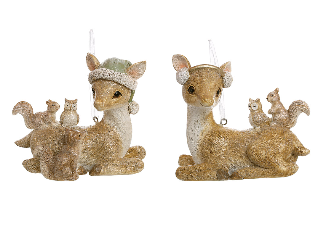 Декоративна підвіска Олень з лісовими мешканцями 9.5см, 2 дизайни - Фото