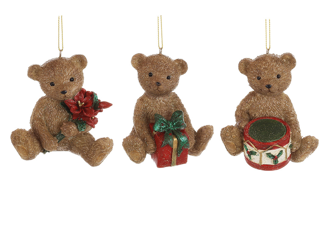 Декоративна підвіска Ведмедик Тедді 7.5*8см, колір - коричневий з червоним - Фото