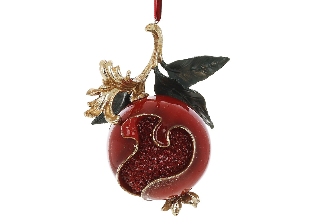 Декоративна підвіска Гранат з декором зі старз 12*13*16.8см, колір - бордовий із золотом - Фото