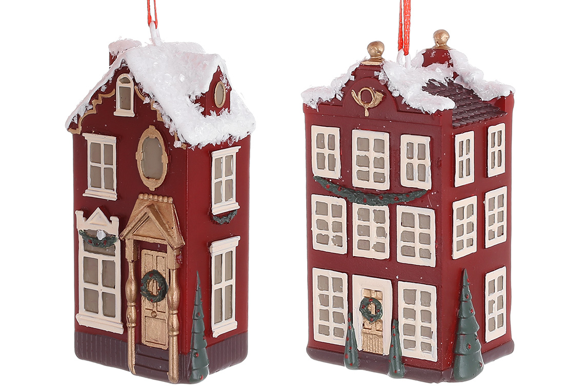 Декоративна підвіска Будиночок, 2 дизайни, 8.4см, колір - бордовий - Фото
