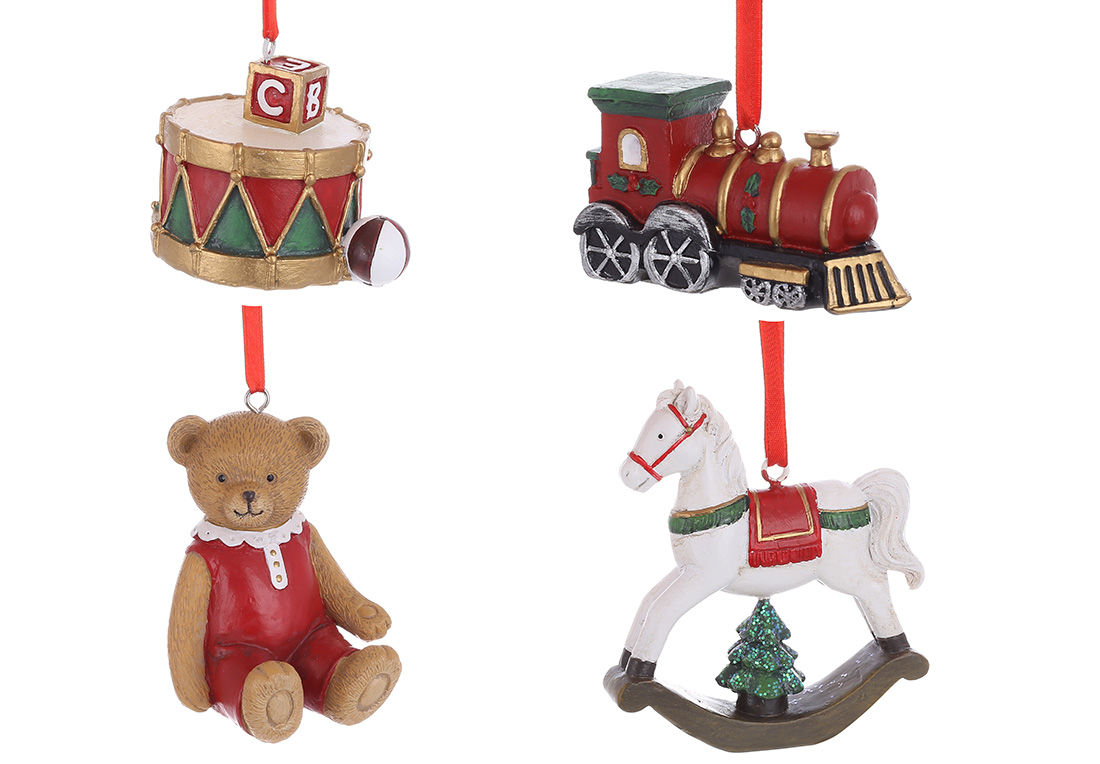 Декоративна підвіска в стилі Ретро, 4 види в асс: ведмедик, конячка, паровозик, барабан, 8.5см - Фото
