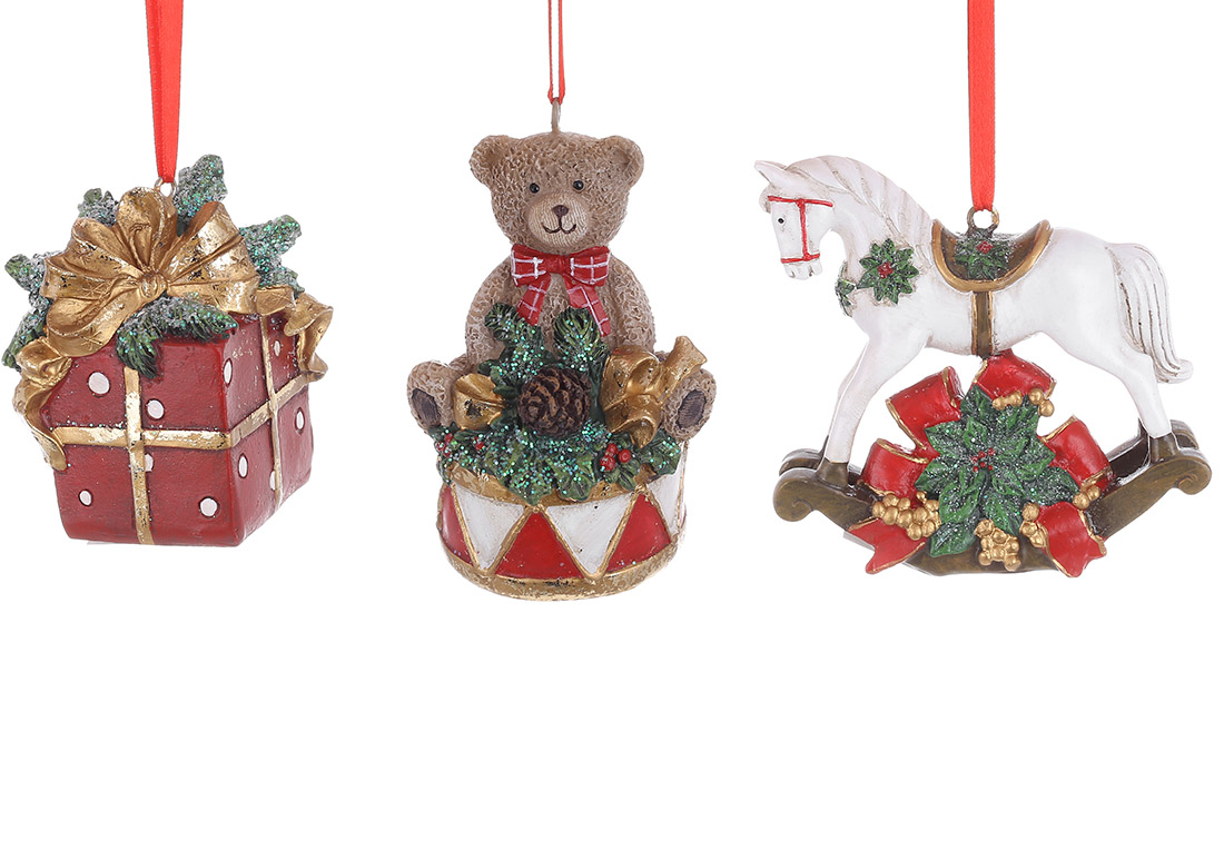 Декоративна підвіска в стилі Ретро, 3 види в асс: ведмедик, конячка, подарунок, 9см - Фото