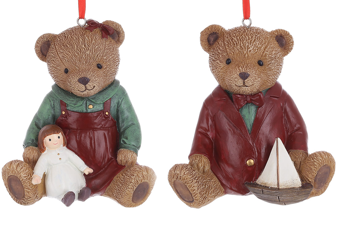 Декоративна підвіска Ведмедик 11см, 2 дизайни, колір - червоний - Фото