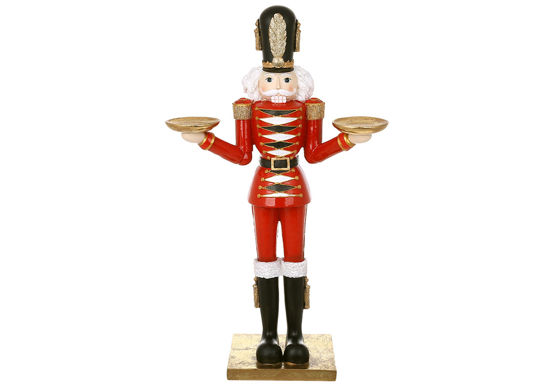 Свічник на дві свічки Лускунчик, 61см, колір - червоний - Фото