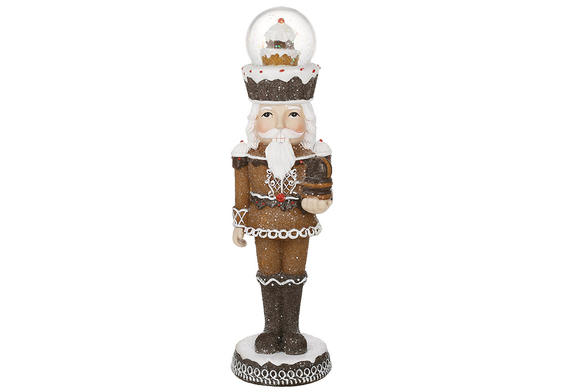 Декоративна статуетка Пряниковий лускунчик з водяною кулею 24см, колір - коричневий - Фото