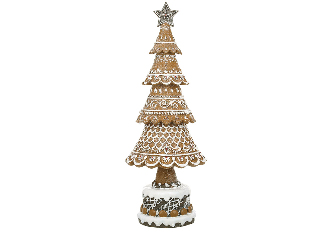 Декоративна пряникова Ялинка з глітером 42см, колір - коричневий з білим - Фото