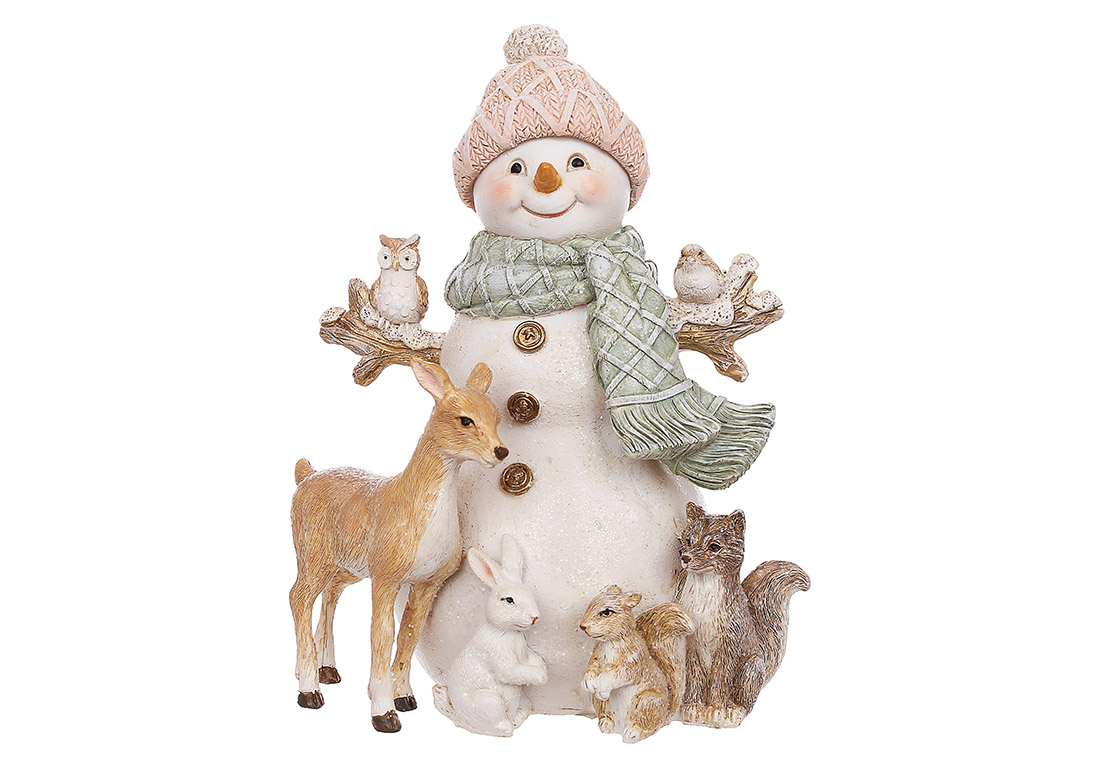 Декоративна статуетка Сніговик з лісовими друзями, 12.5*10*16.5см - Фото