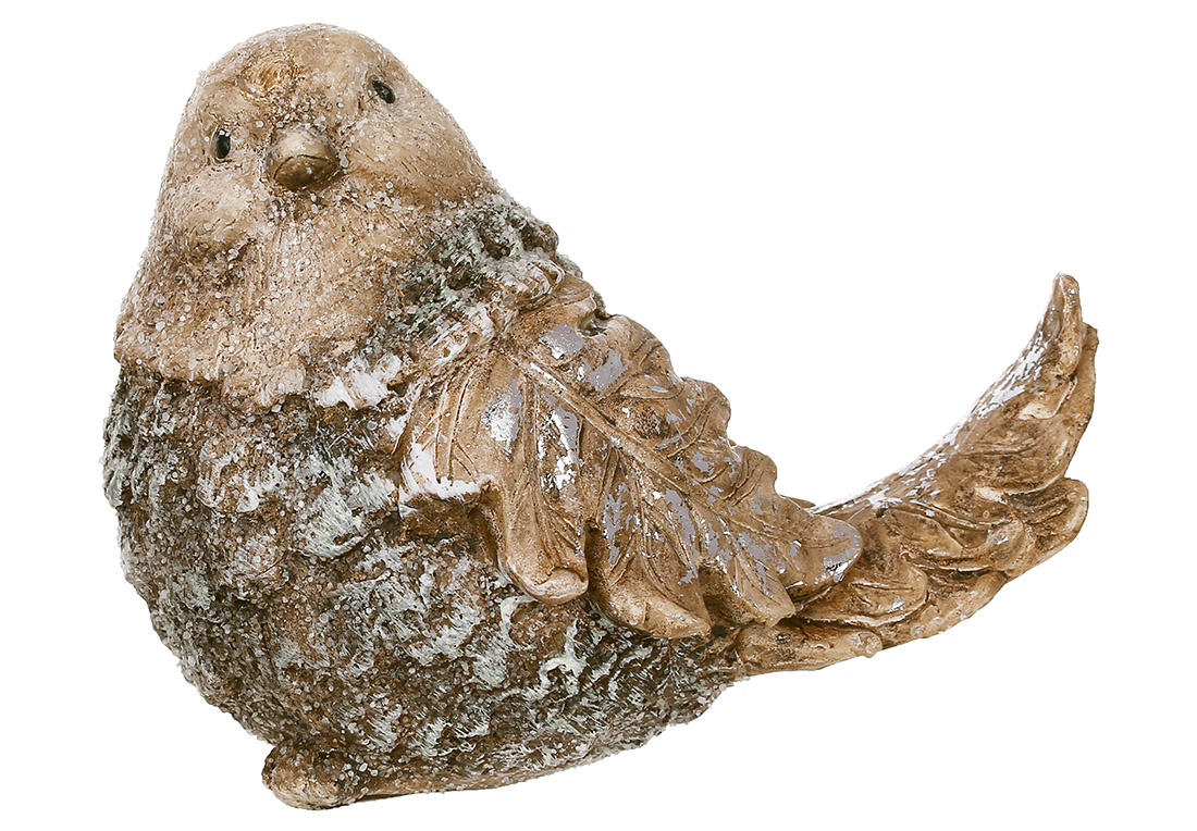 Декоративна фігура Пташка 9см, колір - коричневий, декор: цукрова присипка, поталь срібло - Фото