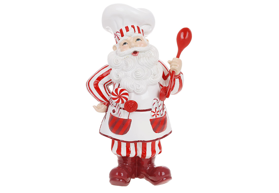 Декоративна фігура Санта - Кухар 47см, колір - червоний з білим - Фото
