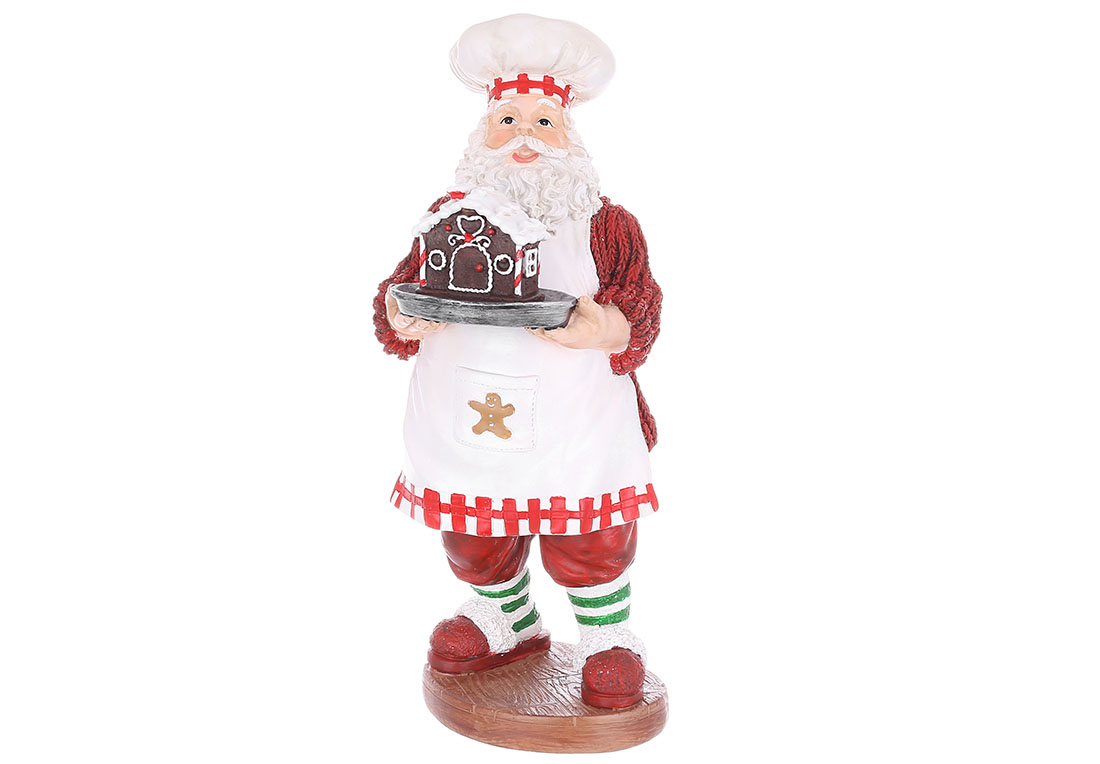Декоративна фігура Санта-Клаус із пряниковим будиночком 13*14*31см, колір - червоний з білим - Фото