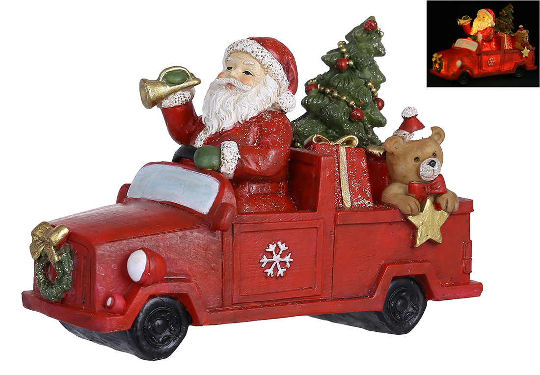 Декоративна фігура з LED підсвічуванням Санта на машині 15.5*7.5*11см, колір - червоний - Фото