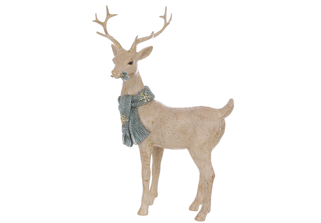 Декоративна фігура Олень у шарфі 18.5*7.5*27см, колір - світло-коричневий із зеленим - Фото