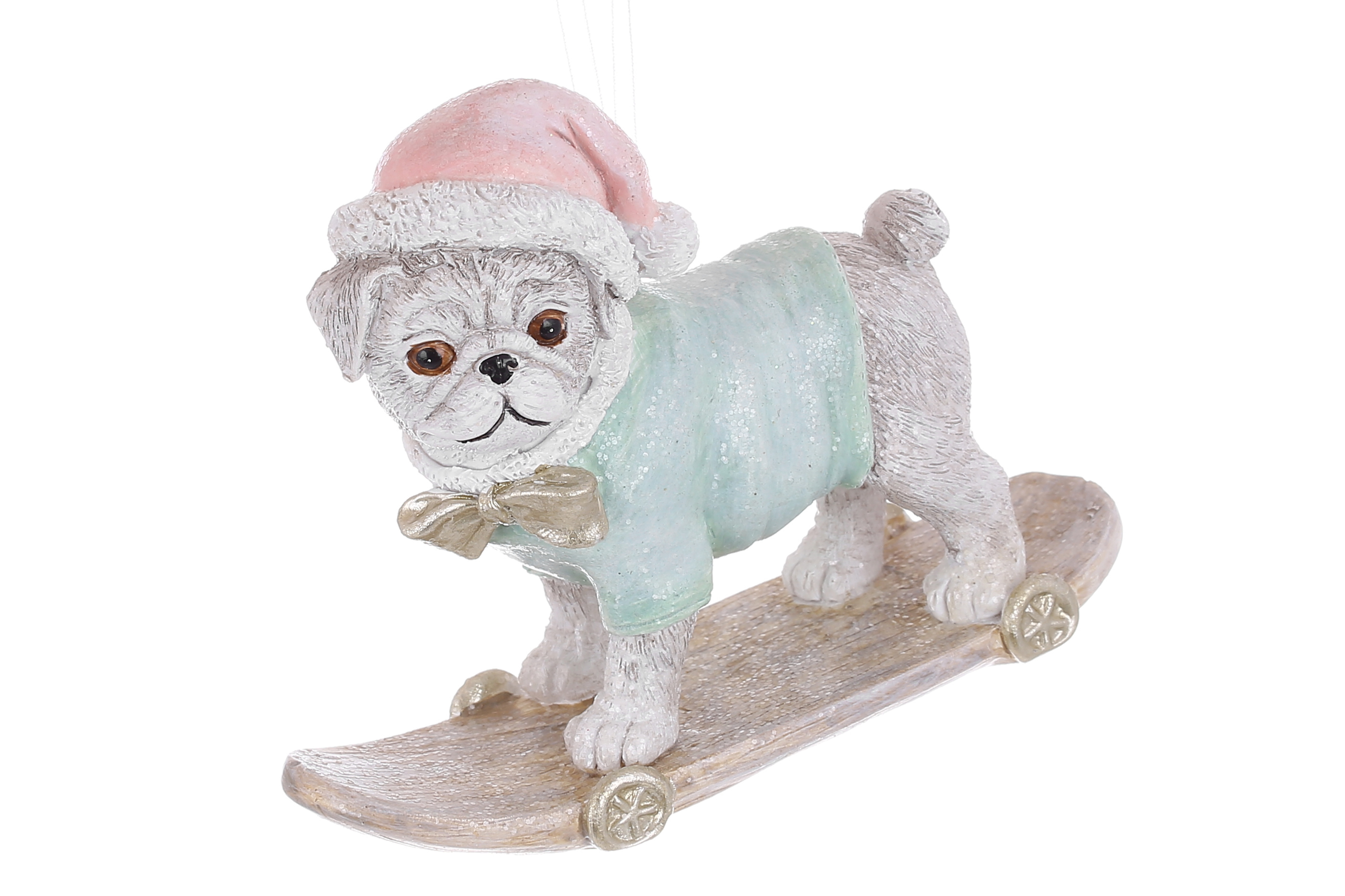 Декоративна підвіска Мопс на скейті 12*4.5*9.5см, колір - сірий з м'ятним - Фото