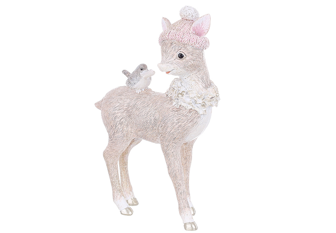Декоративна фігура Оленя 10.5*4.5*15.5см, колір - бежевий з рожевим - Фото