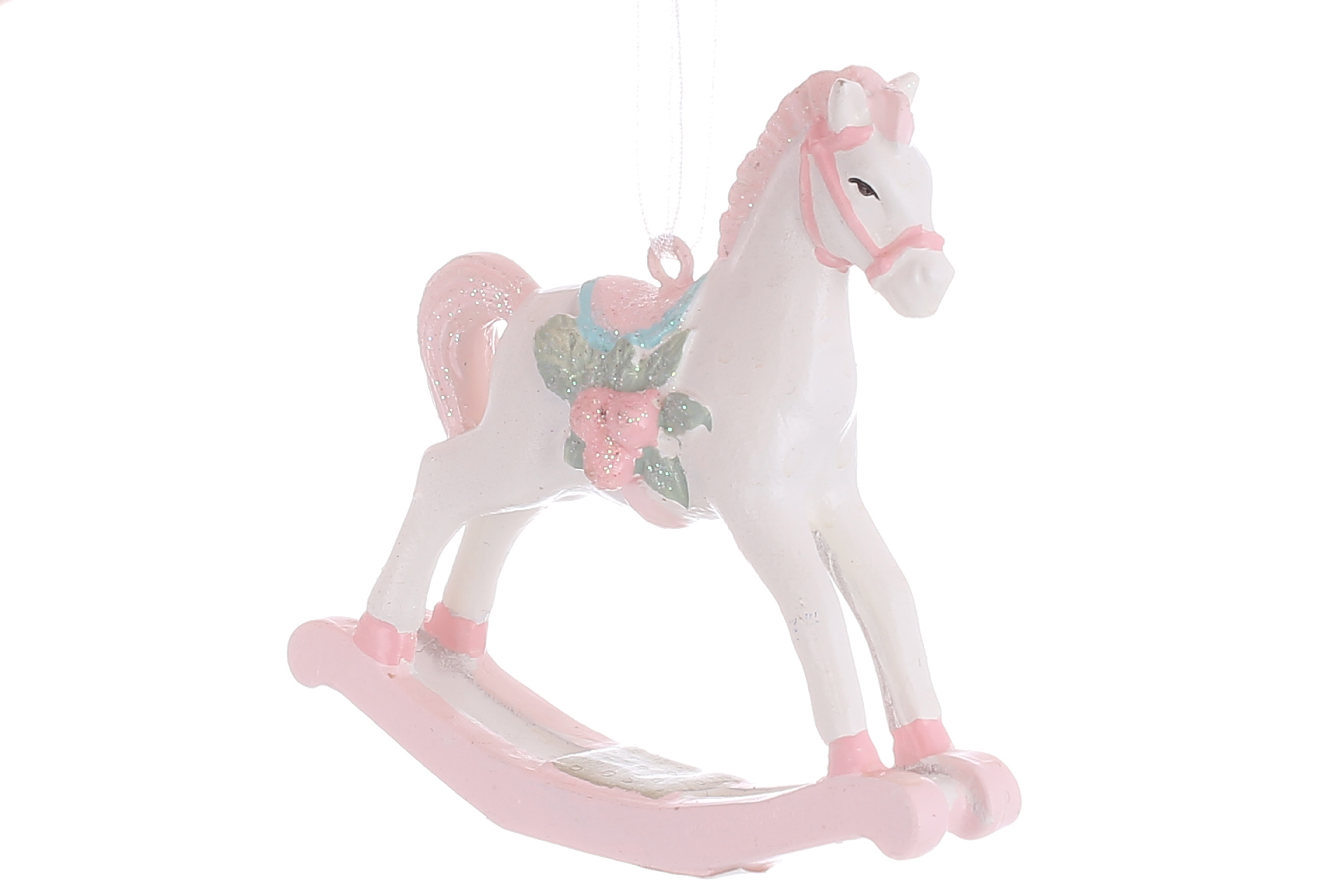Декоративна підвіска Конячка 7.5*2*7см, колір - білий з рожевим - Фото