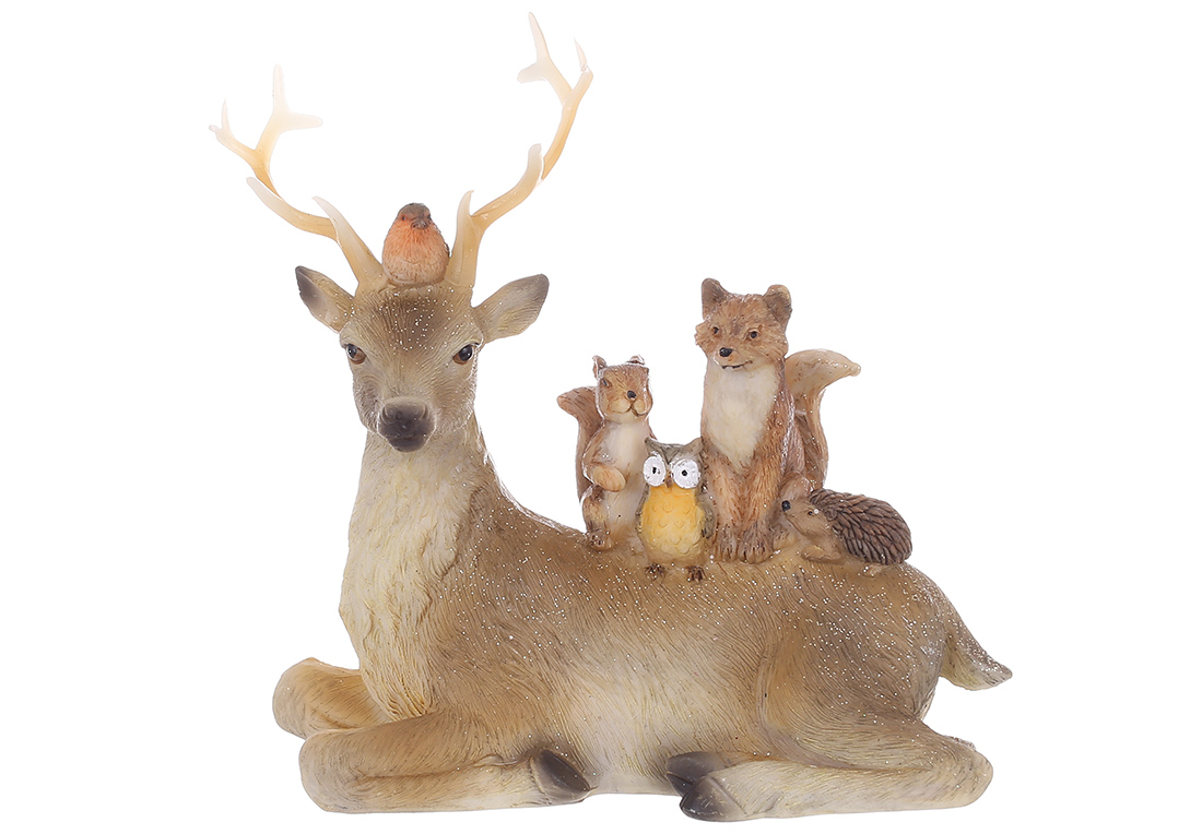 Декоративна фігура Олень з лісовими тваринами 15*6*13.5см, колір -коричневий - Фото