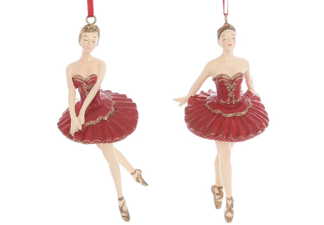 Декоративна підвіска Балерина 7*5*13см, колір - червоний із золотом, 2 дизайни - Фото
