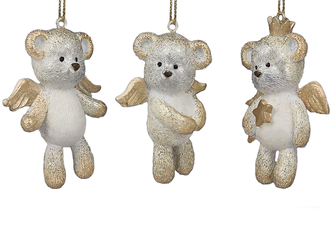 Декоративна підвіска Ведмедик в асс 3 дизайну 5.5х8см, колір - шампань - Фото