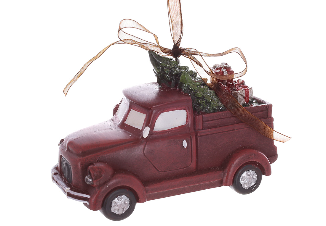 Декоративна підвіска Машинка з ялинкою з LED підсвічуванням 12х7см - Фото