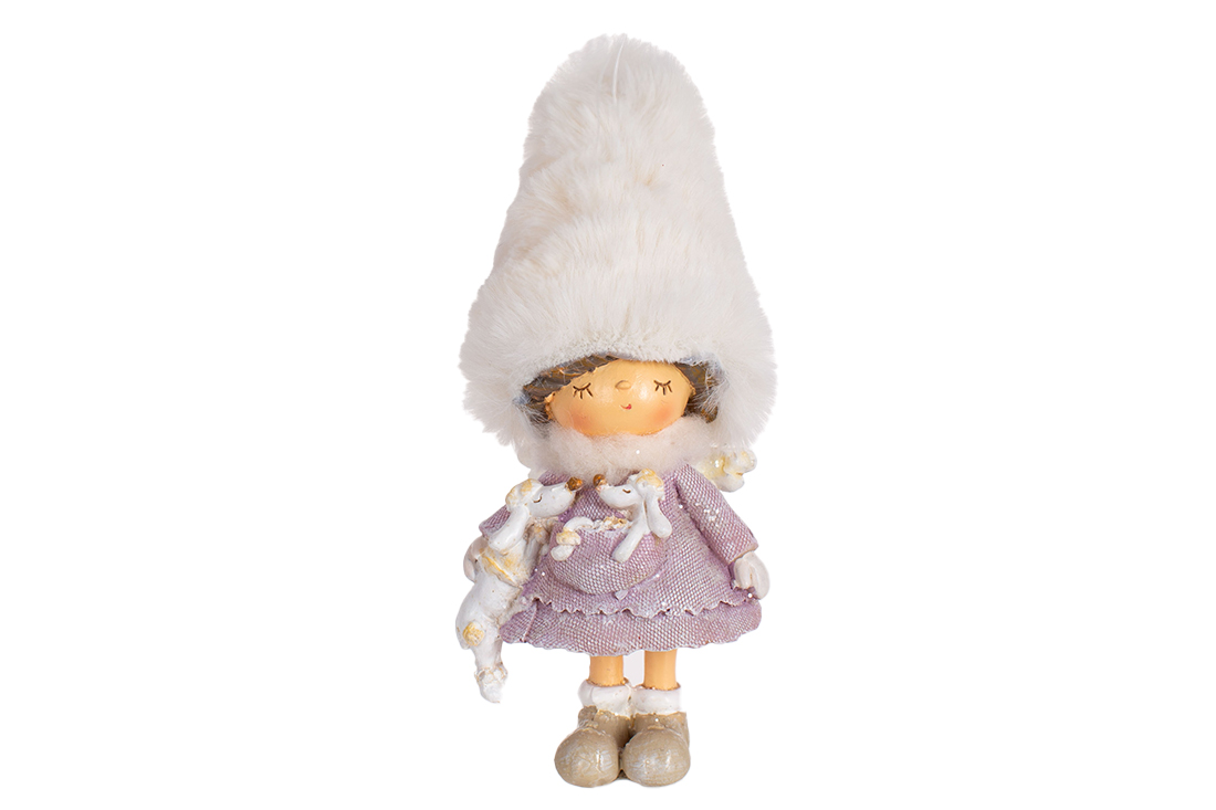 Декоративна підвісна фігурка Дівчинка в м'якій шапці, 12см, колір - пурпурний - Фото