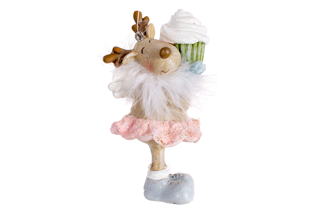 Декор підвісний Олень у рожевій спідничці з тістечком, 10.5см - Фото