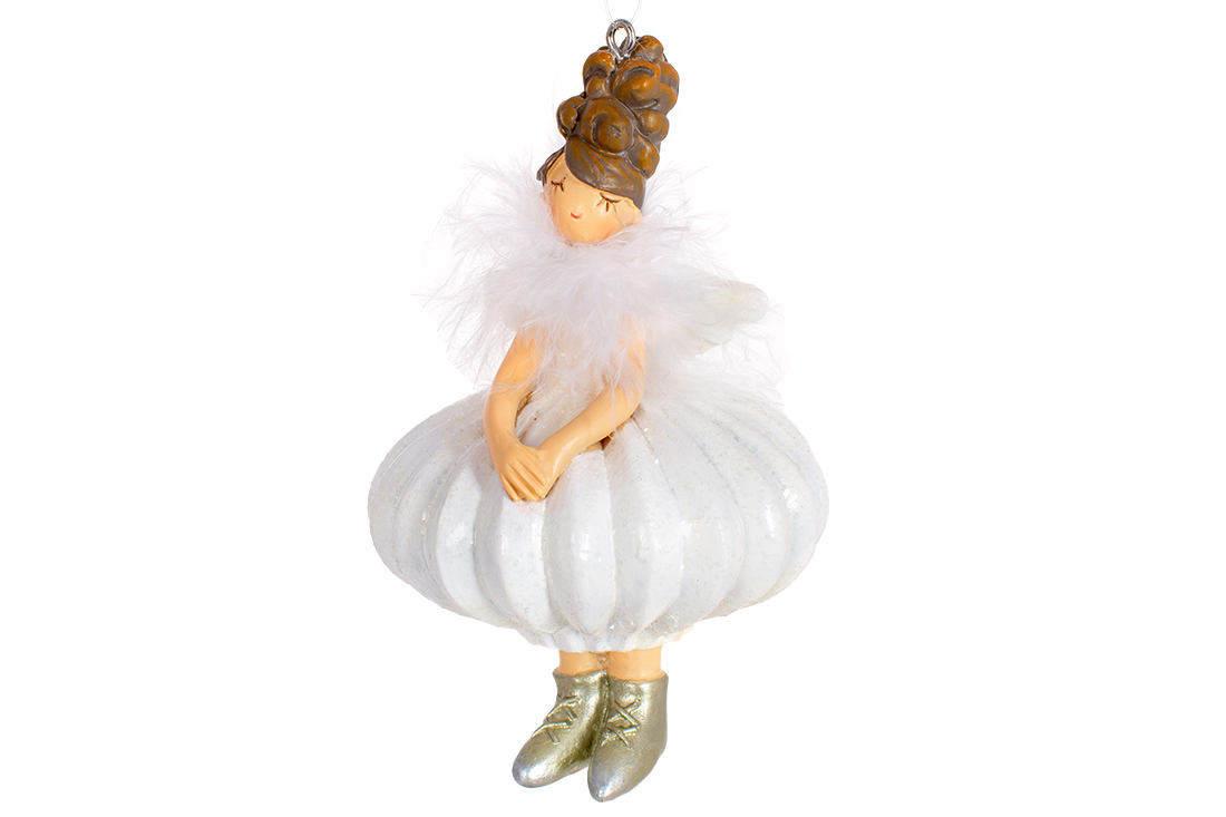 Декоративна підвісна фігурка Дівчинка-Ангел у білій сукні, 10.5см - Фото